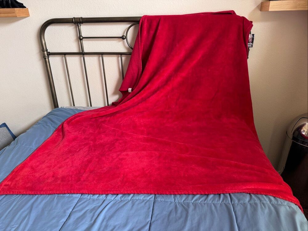 Laura Ashley vintage 90s bright red cozy fleece soft blanket lightweight